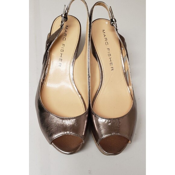 Marc Fisher Cork Wedge Open Toe Golden Slingback Summer Sandal Sz 10M NWOB - Picture 1 of 10
